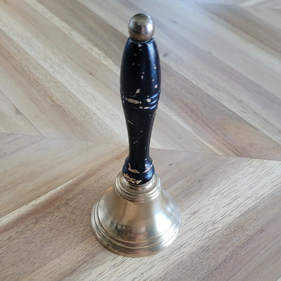 Vintage Brass School Dinner  Bell with Clapper Wood Handle - Picture 2 of 3